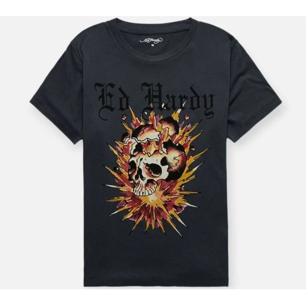 Ed Hardy T-Shirt Mens Small Black NEW Exploding Skull Graphic Tee Short Sleeve